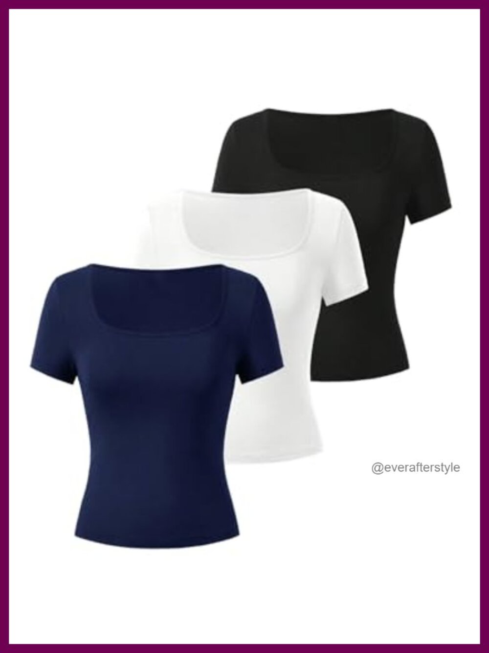 Women's Square Neck Short Sleeve Slim Fit Fitted Dressy Casual T-Shirt